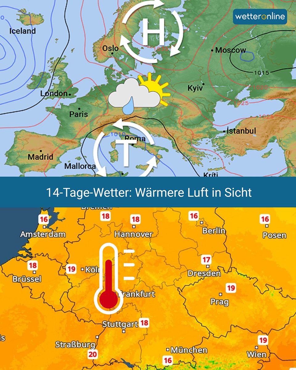 WetterOnline's tweet image. 🌤️ Deutliche Gegensätze: Westen schon milder &amp;amp; freundlicher, Osten weiter grau mit etwas Regen. 🌧️ Danach mehr Sonne, meist um 20 Grad. Insgesamt leicht wechselhaft.

👉 Mehr Infos im Artikel: wetteronline.de/14-tage-wetter

#Wetter #Deutschland #Frühling #Vorhersage