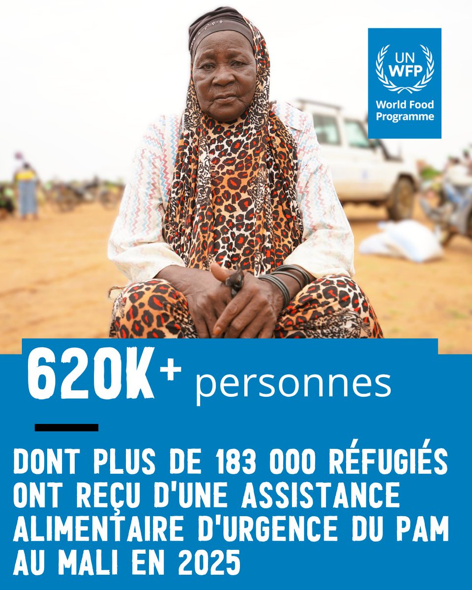 WFP_Mali's tweet image. 💪Chaque famille mérite soutien et solidarité🇲🇱

En 2025, le #PAM a fourni une assistance alimentaire d'urgence à 628 000 pers👨‍👨‍👧‍👦 dont 183 000 réfugiés, en appui au Plan national de réponses de @GouvMali

Ensemble, nous transformons la solidarité en actions pour #Sauverdesvies🤝