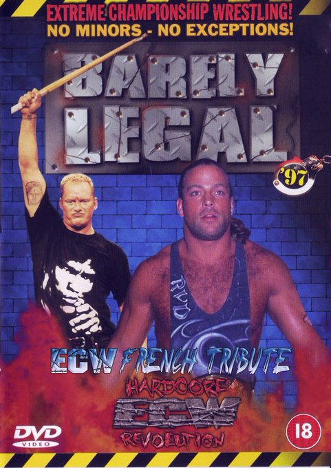wrestle_hist's tweet photo. 4/13/1997
The Barely Legal DVD cover.
#ECW #BarelyLegal #TheSandman #RobVanDam #RVD #WholeFnShow #MrMondayNight #OneOfAKind #ECWArena #Philadelphia #Pennsylvania https://t.co/KJGEMQlj5f