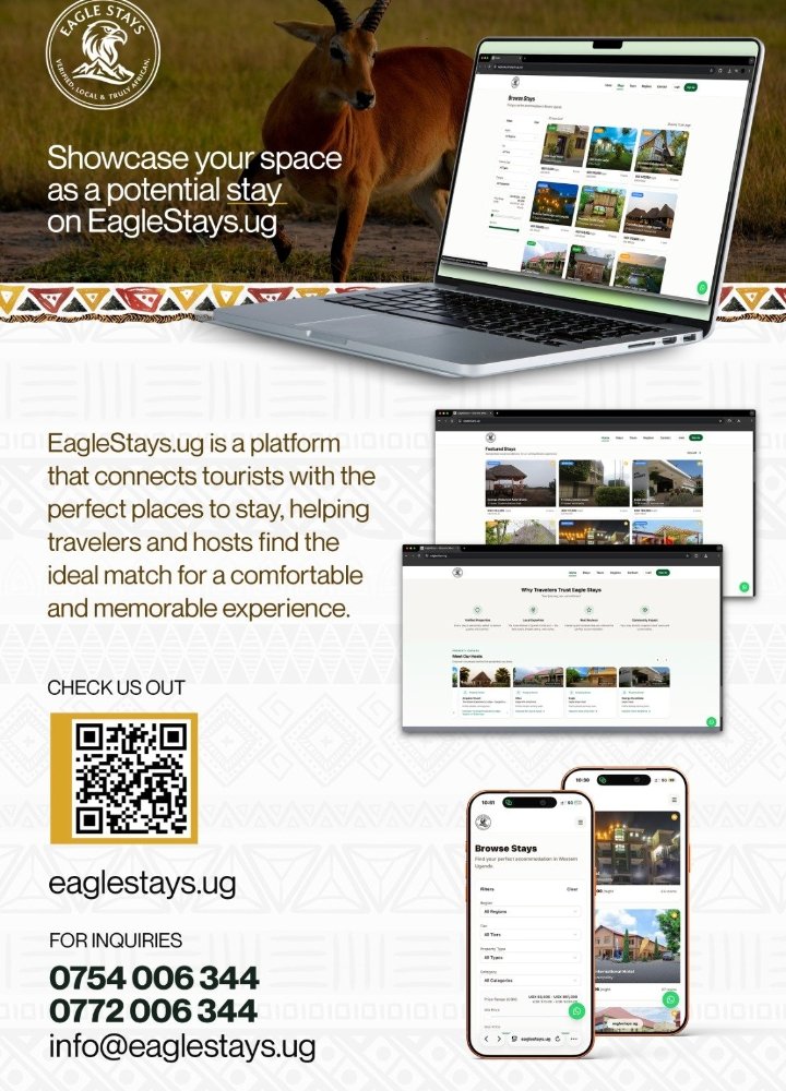 From budget-friendly rooms to comfortable stays, Eagle Stays Uganda offers it all in Kasese. Get more on their website at eaglestays.ug

<a href="/Almeida_UG/">George Almeida BWAMBALE</a> l <a href="/_ClaudineU/">Claudine Umutoniwase</a> l <a href="/ColderMeylon/">Colder Meylon</a> l <a href="/Kasese_Hikers/">Kasese Hikers Club</a> l <a href="/wekesa_amos/">Amos Wekesa</a> l <a href="/NanshemezaConn2/">Connie THE GUIDE</a> l @MuhindoDor l <a href="/obadiahbwambal2/">OBADIAH BWAMBALE (Mr-COB NESON )</a> l