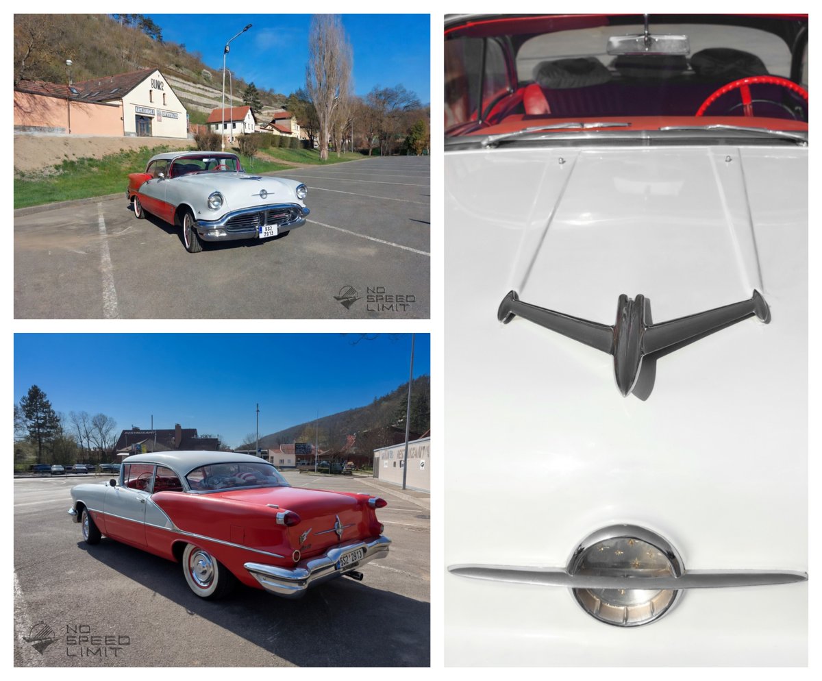 NoSpeedLimit_it's tweet image. 1950s Oldsmobile 88 two-tone perfection! Chrome, fins &amp;amp; that classic Rocket V8 attitude still turning heads in the sun. Pure Detroit gold. #Oldsmobile88 #ClassicCar #VintageCars #TwoTone