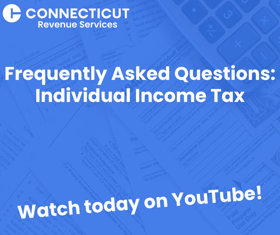 CTDRS's tweet photo. Have questions about Connecticut's individual income tax but were too afraid to ask? We've got you covered. Head over to YouTube for our latest video: https://t.co/bxzskA2SJS https://t.co/neoyn6JkgU