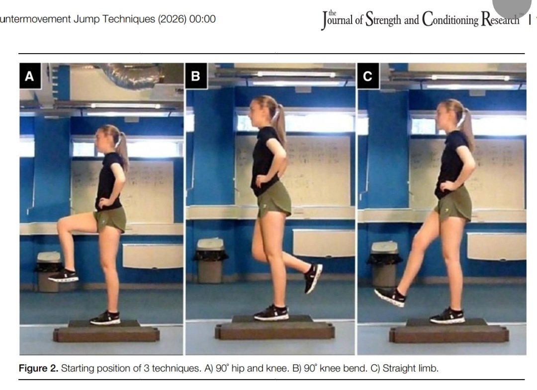 EamonnFlanagan's tweet photo. Single Leg CMJ methodology

Comparison of 4 SL-CMJ techniques differing in free-leg position:

A=90° hip &amp; knee
B= 90° knee bend
C= Straight leg
D= Unrestricted limb

 Technique choice significantly affects performance and reliability 

Clear need for standardization

More 👇👇 https://t.co/boFhqbc9ky