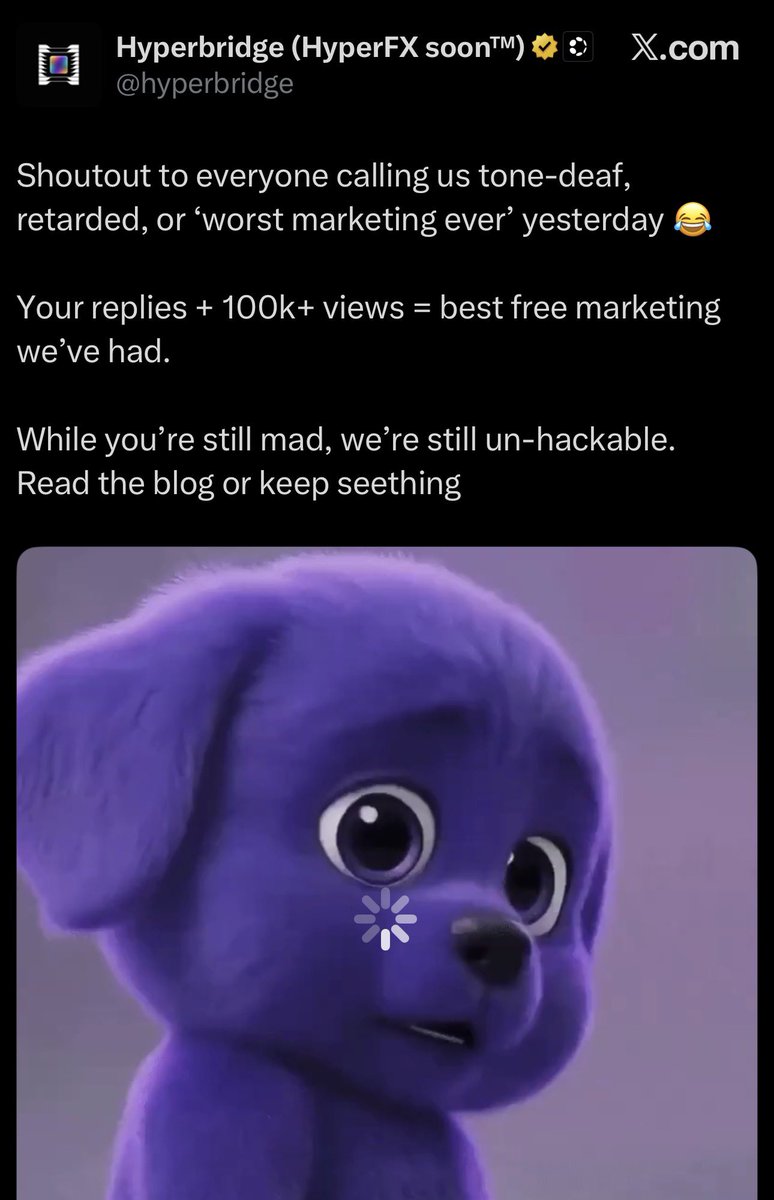 HalesFall's tweet photo. >@hyperbridge "can't be hacked"
>gets hacked
>deletes tweet

The Viceroy warned you. Pareto does NOT take kindly to mockery. 

> "but you have 300 followers"
Exactly. The highest possible signal on CT. 

All your heroes are dead. Their lifeless bodies float by me.

- UNDEFEATED https://t.co/Y6Zl7PKNTy