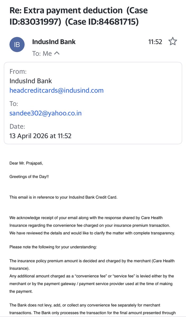 Sandeep151090's tweet photo. @careinsuranceIN @irdaindia @jagograhakjago 
Care Health Insurance charged me hidden amount extra on premium value. Earlier they were saying this so called convenience fees charged by bank. Now bank cleared again that it is charged by care health only. Now refusing to return back. https://t.co/Rb61OihTSu