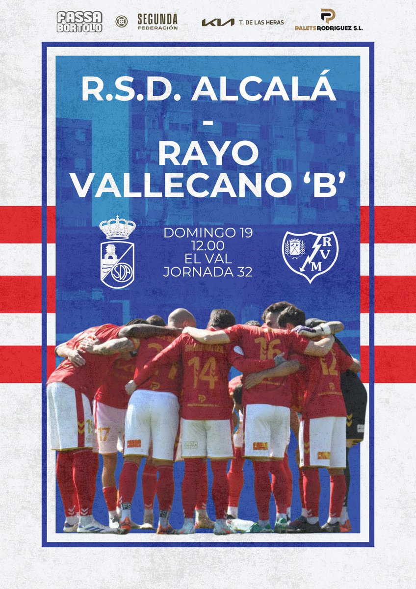 rsda_oficial's tweet photo. Con la permanencia conseguida, queremos seguir soñando ✨

🏆 #SegundaRFEF GRUPO 5 | JORNADA 32🆚
@Rayo_academia 
 
🏟️ Municipal El Val
📍 Alcalá de Henares 

📆 Domingo, 19 de abril
⏰ 12:00h

🎟 Entradas:
Entrada General 15€
Tribuna 20€
Joven 10€

#RSDAlcalá🔴⚪#AlcaláRayoB https://t.co/YzJ23mz5I7