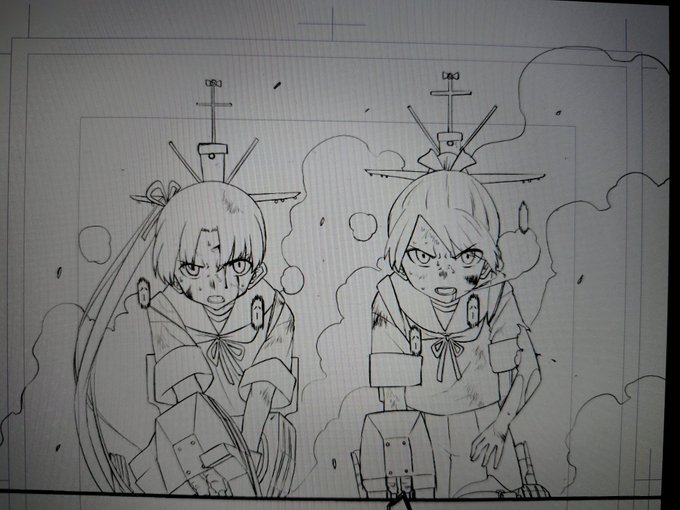 原稿してます!!!!
これはカッコよく描けた綾波と敷波!!! 