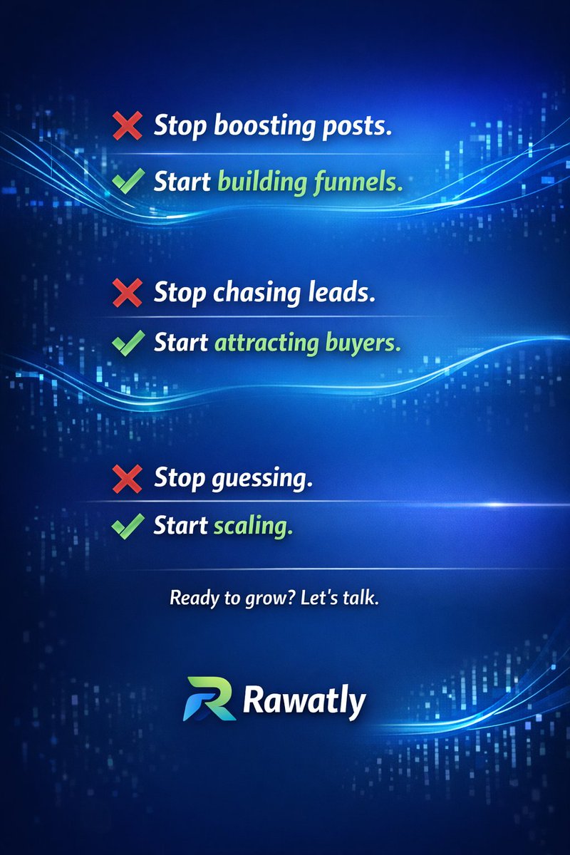 rawatly's tweet photo. Everyone is running ads.
Very few are building systems.

In 2026:
❌ Campaigns
❌ Random content
❌ Chasing leads

Growth engines that convert
Clicks don’t matter.
Conversions do.
🌐 https://t.co/NNcMI2wCDU

#Marketing #Growth #DigitalMarketing https://t.co/MtyJvZRgca