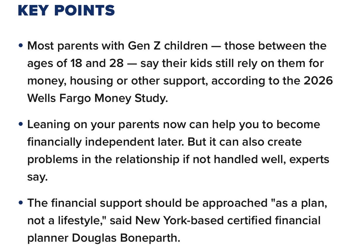 MoneyVeteran's tweet photo. About 2/3 of parents with Gen Z children who are between the ages 18-28 say their kids still rely on them financially, whether for money, housing or other support.

This is now normal. https://t.co/15kweOjMgo