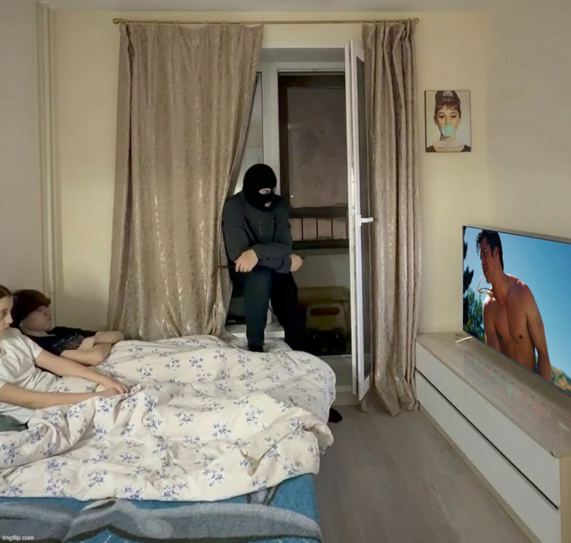 when you break into a house to rob it but they’re watching the madwoman mv