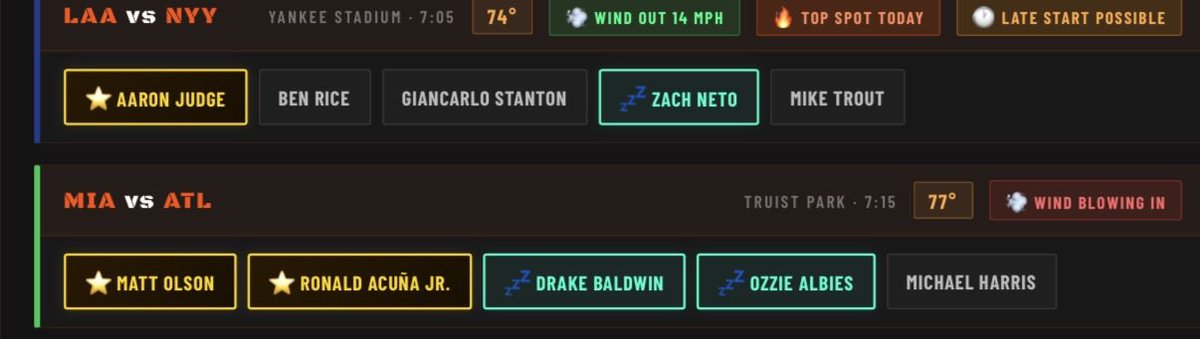 MLB HR CHEAT SHEET GUIDE 🚨
4/13 ⚾️

BRAVES GAME IS MY FAVORITE SPOT TODAY💥

GET THE FULL SLATE TODAY FOR FREE
(CHEAT SHEET ONLY) 💎⬇️

3 DAY FREE TRIAL ⬇️
dubclub.win/r/p/pri-zfe4k/…

TOP 14 HR TARGETS INCLUDED ⭐️
FULL WEATHER REPORT NO CONFUSING DATA📊