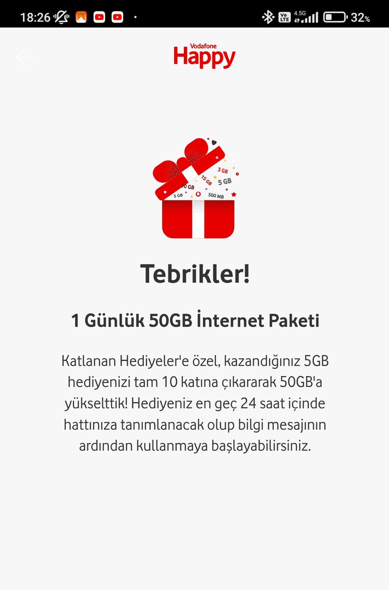 Aynen kardeşim çok büyük hediye ne yapacaksam bir günde 50 gb interneti