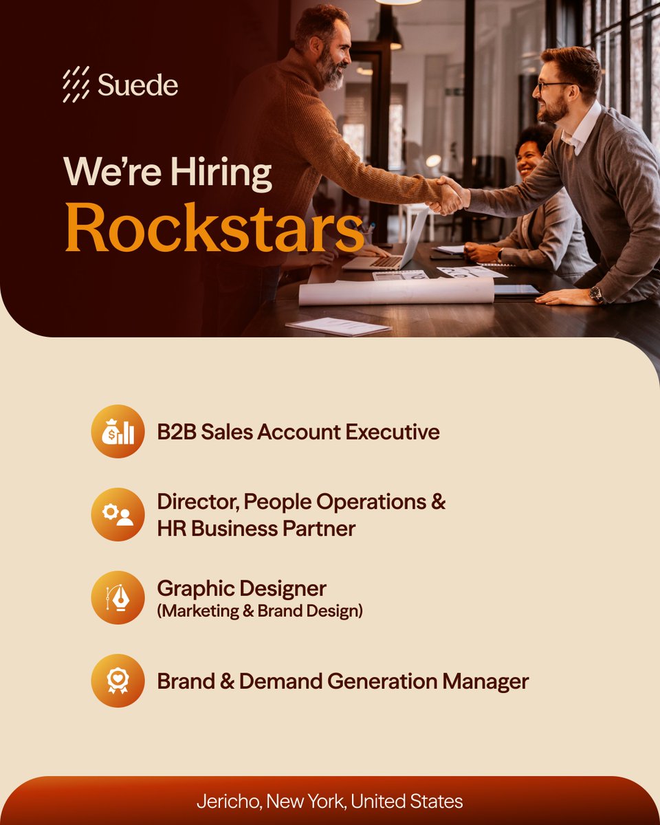 🚀 We’re Hiring Rockstars.
 
Suede is growing fast and looking for people with clarity, speed, and ownership.
 
Build with impact at scale.
📩 Apply here: hubs.li/Q04bCFF80

#Hiring #HiringAlert #Jobs #Careers #HiringNow