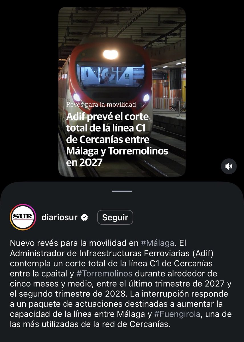 Espera, un momento; Málaga y sus políticos llevan tiempo pidiendo aumentar la capacidad de la línea y cuando se anuncian esas esperadas mejoras lo tituláis “revés para la movilidad” 
Me tiembla el ojo