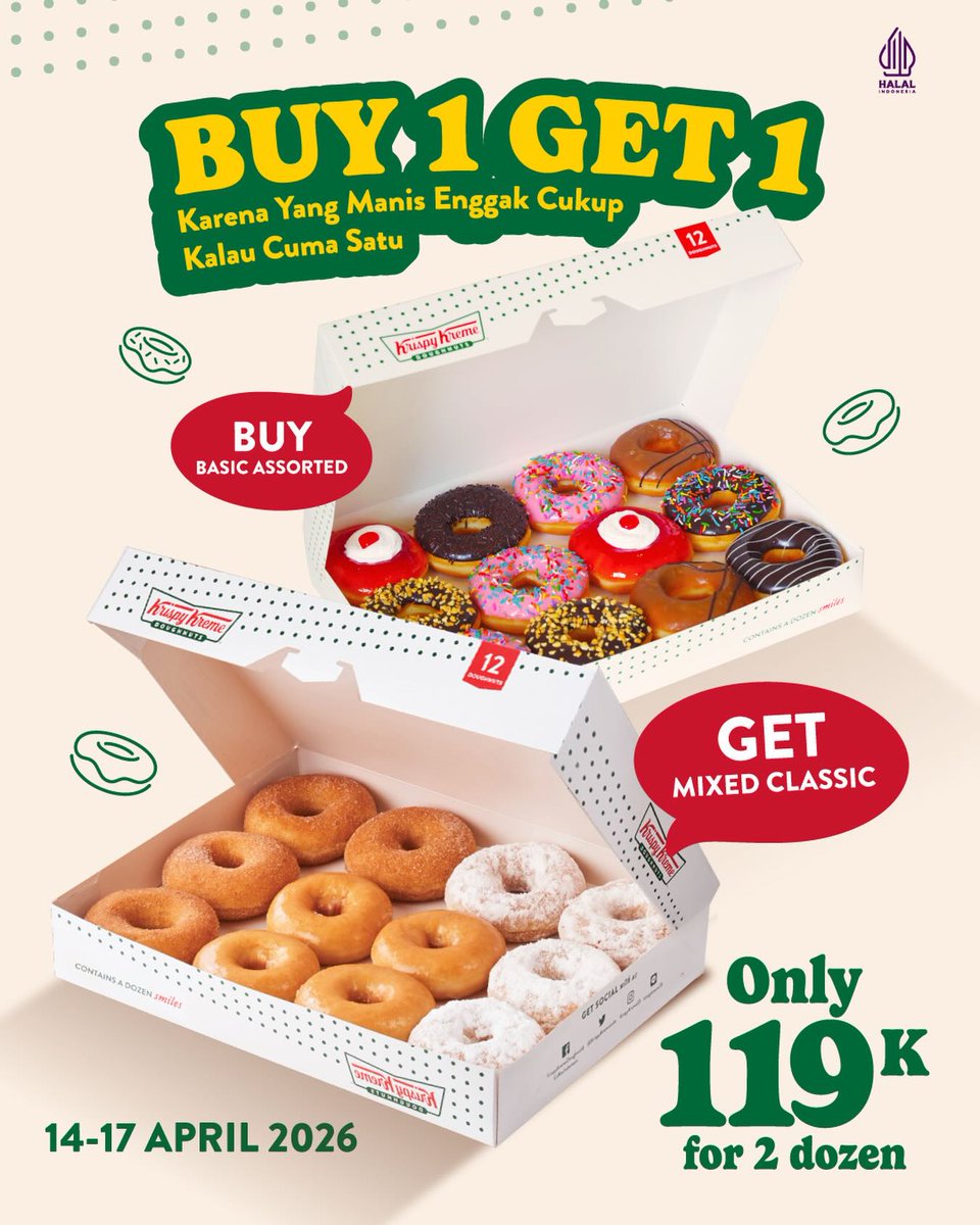katalogpromosi's tweet image. Pesta Donat! 🍩 Beli 1 Lusin Gratis 1 Lusin di Krispy Kreme Jabodetabek.

Gak pake ribet, berlaku buat pembelian langsung maupun delivery via Grab/Go/ShopeeFood. Harga udah include pajak!

Amankan stok manis kamu lewat link ini 👉 katalogpromosi.com/promo-krispy-k…
#KrispyKreme #DonatGratis
