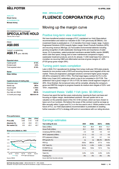 A recent Bell Potter Securities report on Fluence Corporation highlights a company moving through an important and increasingly positive transition—from lower-margin, project-based engineering toward higher-margin, recurring revenue water solutions. fluencecorp.com/wp-content/upl…