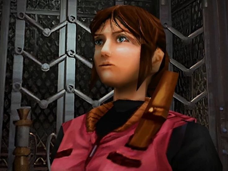 Claire Redfield in a cutscene &amp; in game in Resident Evil 2 (1998)
