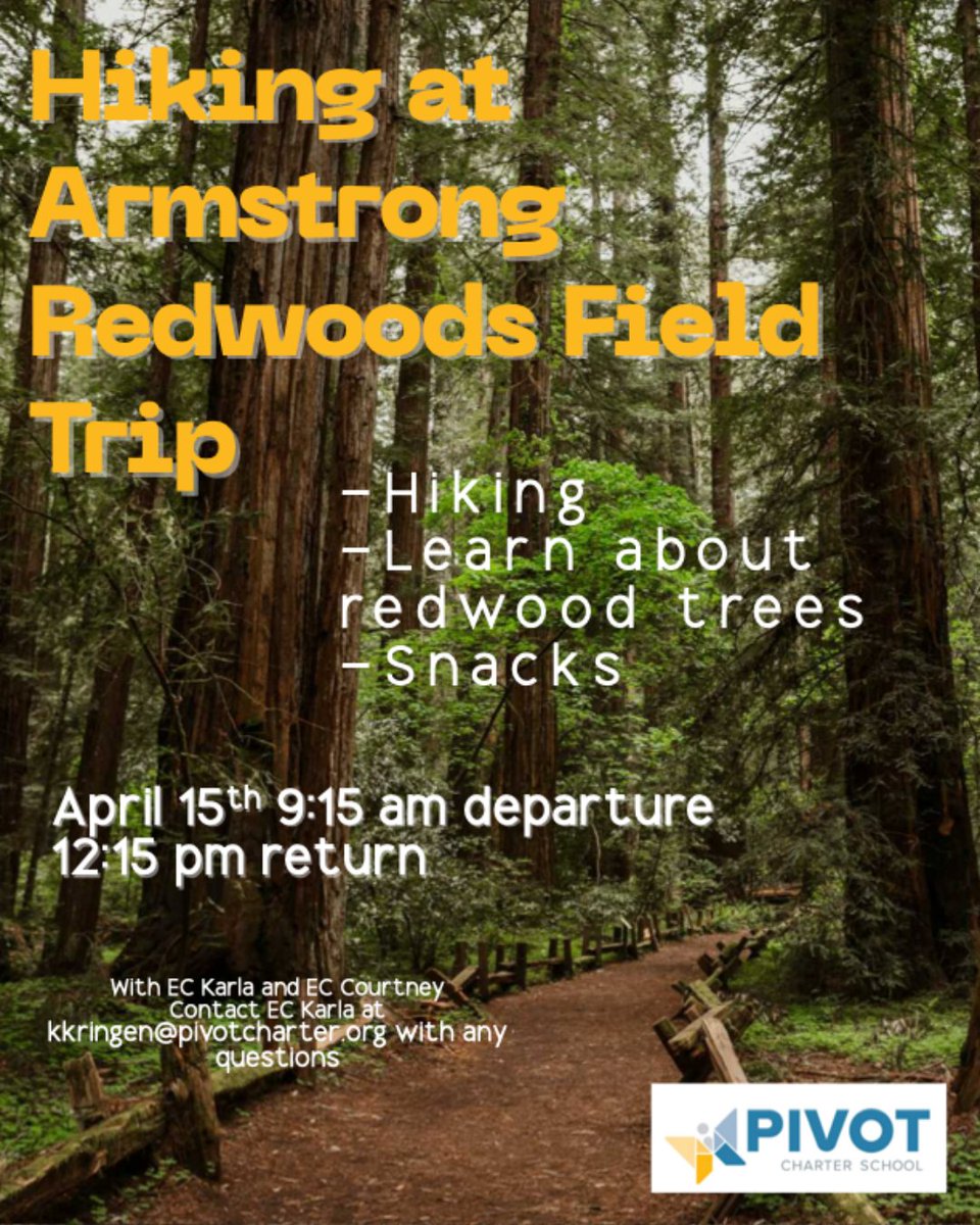 PivotNorthBay's tweet image. 🌲✨ Step into the giants!

#PivotNorthBay high school students are setting off to explore the beauty of Armstrong Redwoods State Natural Reserve on April 15.

🥾 Get ready for an unforgettable outdoor adventure
#FieldTripFun #RedwoodAdventure #OutdoorLearning #NatureExploration