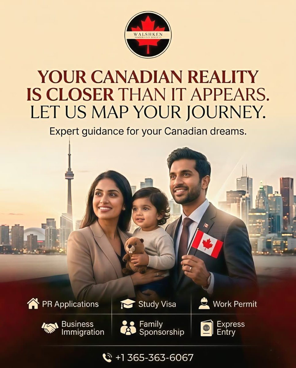 walshkon_C's tweet image. Make your Canadian dreams a reality! 🇨🇦 Expert guidance for PR, Study Visas, Work Permits, &amp;amp; more. Let Walshken Immigration Services map your journey to success. 🍁

📞 +1 365-363-6067

#CanadaImmigration #PR #StudyVisa #ExpressEntry