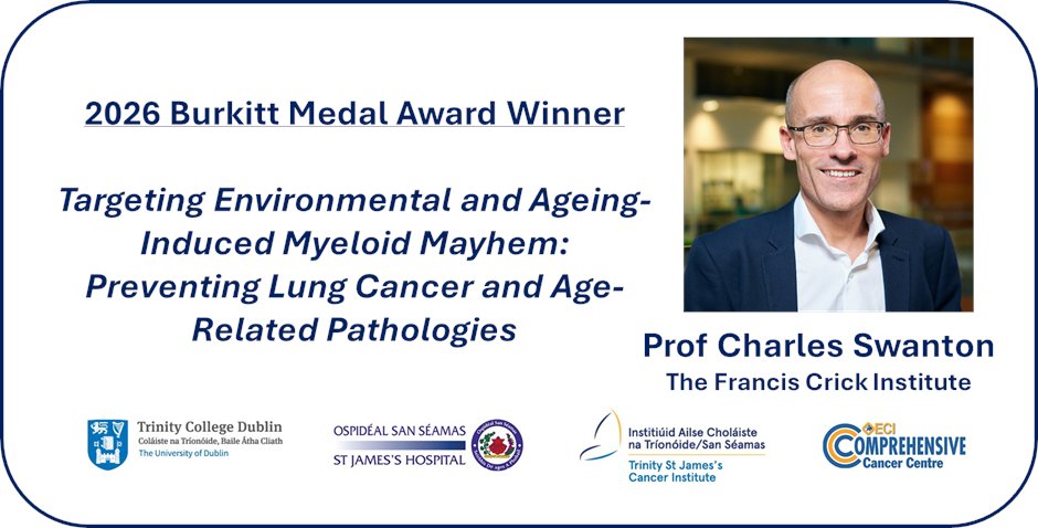 CancerInstIRE's tweet photo. Countdown to the TSJCI International Cancer Conference ‘Transforming Cancer Research and Care’ April 14-15. Join us on April 14th to hear from our 2026 Burkitt Award winner, Prof Charles Swanton. https://t.co/mYJ0926bDV https://t.co/vwvcOJ1wAe