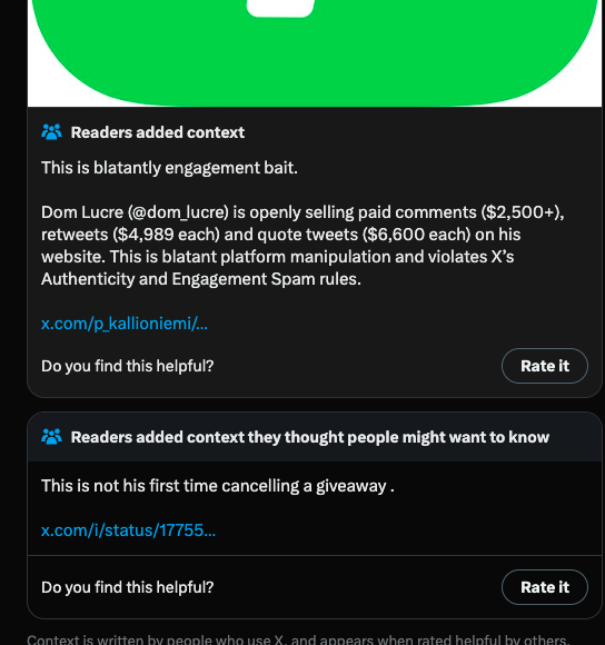 Community note is killing Dom Lucre, and I am here for it. 🤣📷 Doubled noted!!!