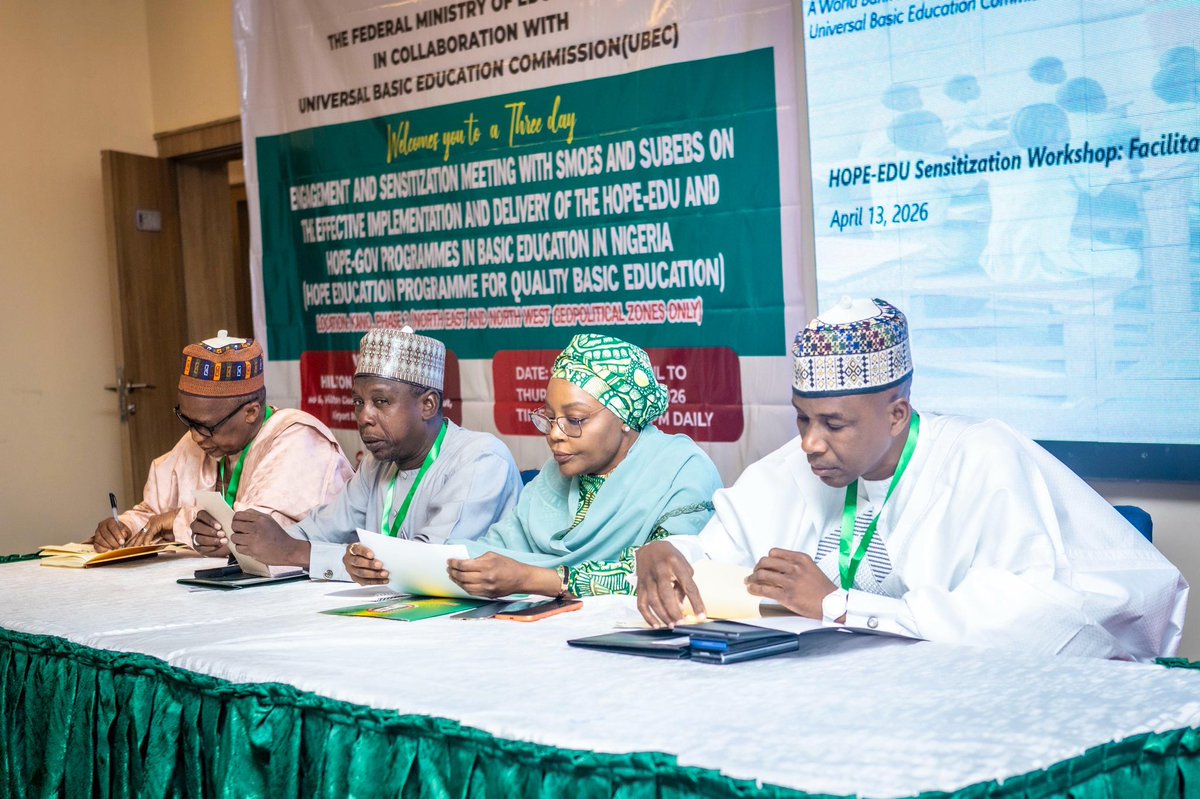 AishaMGarba's tweet photo. Driving change where it matters most - basic education.

Today in Kano, I joined stakeholders from across the North-East and North-West at a strategic engagement hosted by the Universal Basic Education Commission, in collaboration with the Federal Ministry of Education and supported by the World Bank.

We advanced conversations on the implementation of the HOPE-EDU and HOPE-GOV programmes, a transformative initiative backed by nearly $800 million in funding, set to impact 29 million children, empower 500,000 teachers, and expand infrastructure with over 13,000 classrooms nationwide.

The message is clear: collaboration, accountability, and commitment at every level from government to communities will determine the success of this mission.

Education for all is not just a goal; it is a shared responsibility.