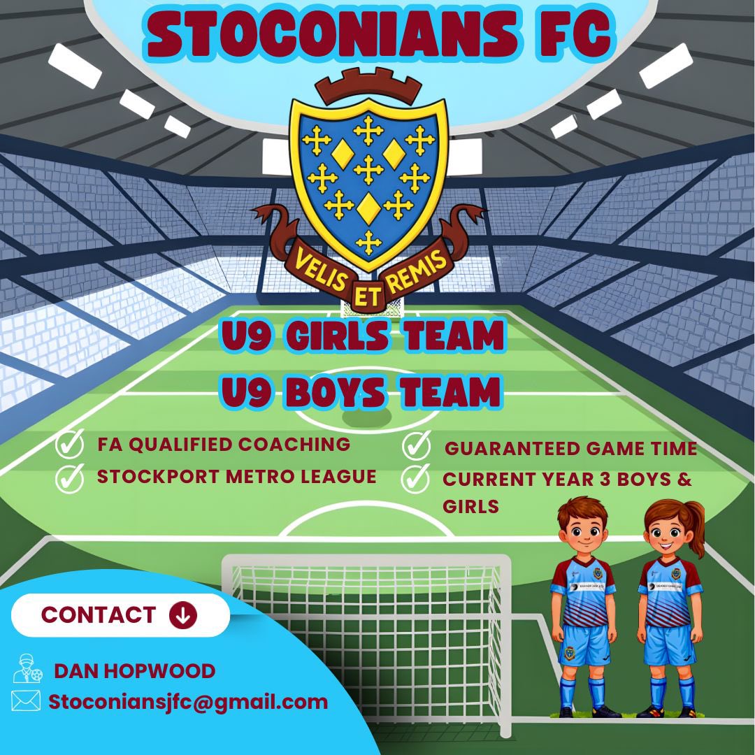 stoconiansfc's tweet photo. *A Historic Moment for Stoconians FC* 

After 100 years of grassroots football, we are incredibly proud to announce the launch of our first ever youth teams.

For the 2026–27 season, we are forming our inaugural U9 Boys and U9 Girls teams — marking the beginning of a brand‑new chapter and helping develop the next generation of Stoconians.

We are now looking for current Year 3 boys and girls who would like to be part of something special.

If your child is interested in joining our journey, please get in touch and a member of our coaching team will contact you.

Let’s build the future together.