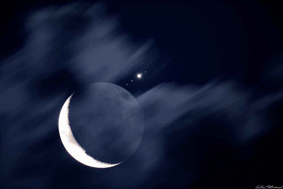 astropics's tweet image. Moon, Jupiter and its moons