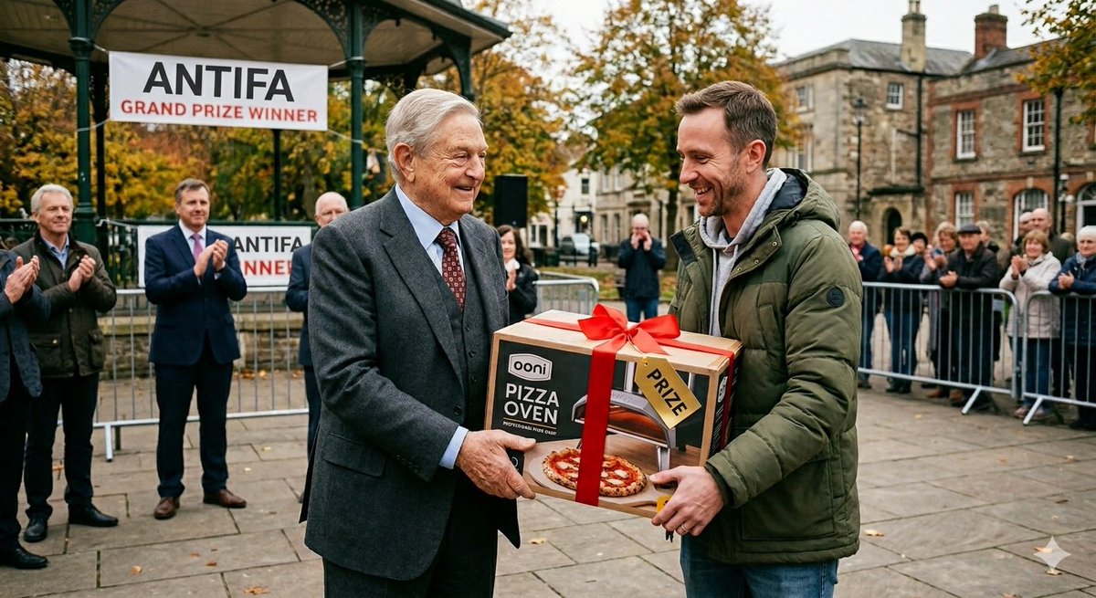 I won a pizza oven at the latest ANTIFA convention!

Handed to me by George Soros himself!