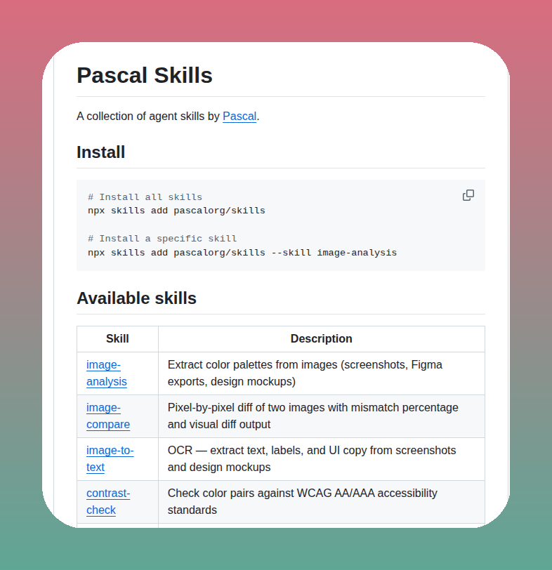 tom_doerr's tweet image. Collection of agent skills for image analysis and web design

github.com/pascalorg/skil…