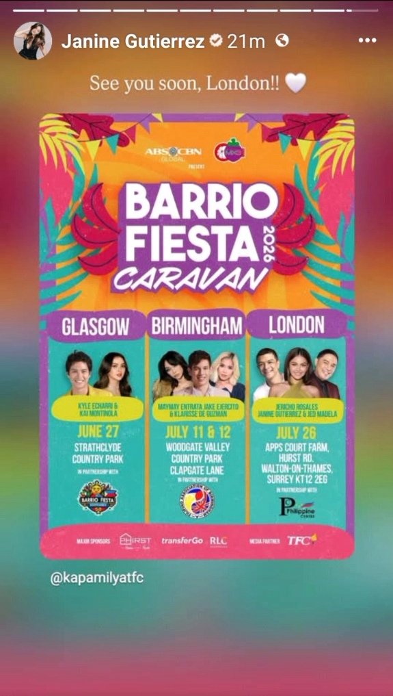 “See you soon, London!! 🤍”

#JanineGutierrez <a href="/janinegutierrez/">Janine Gutierrez</a>
Janine Gutierrez #TatakStarMagic
Barrio Fiesta Caravan 2026 #TYL
©️