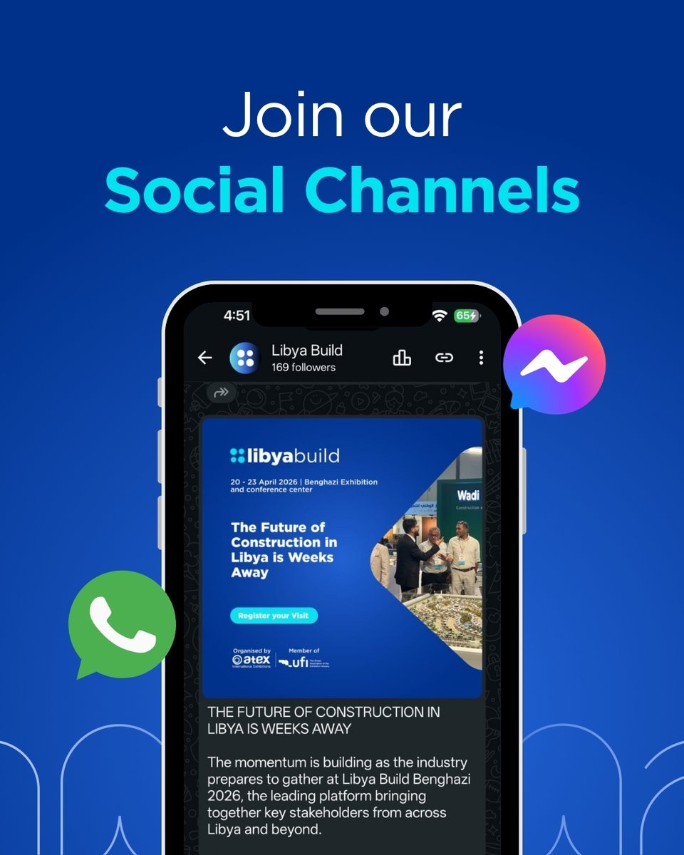 Never miss an update at Libya Build Benghazi 📣

Join our WhatsApp &amp; Messenger channels for real-time updates, highlights &amp; everything you need to plan your visit.

📅 20–23 April 2026 | Benghazi

Join now:
whatsapp.com/channel/0029Vb…

 messenger.com/channel/LibyaB…