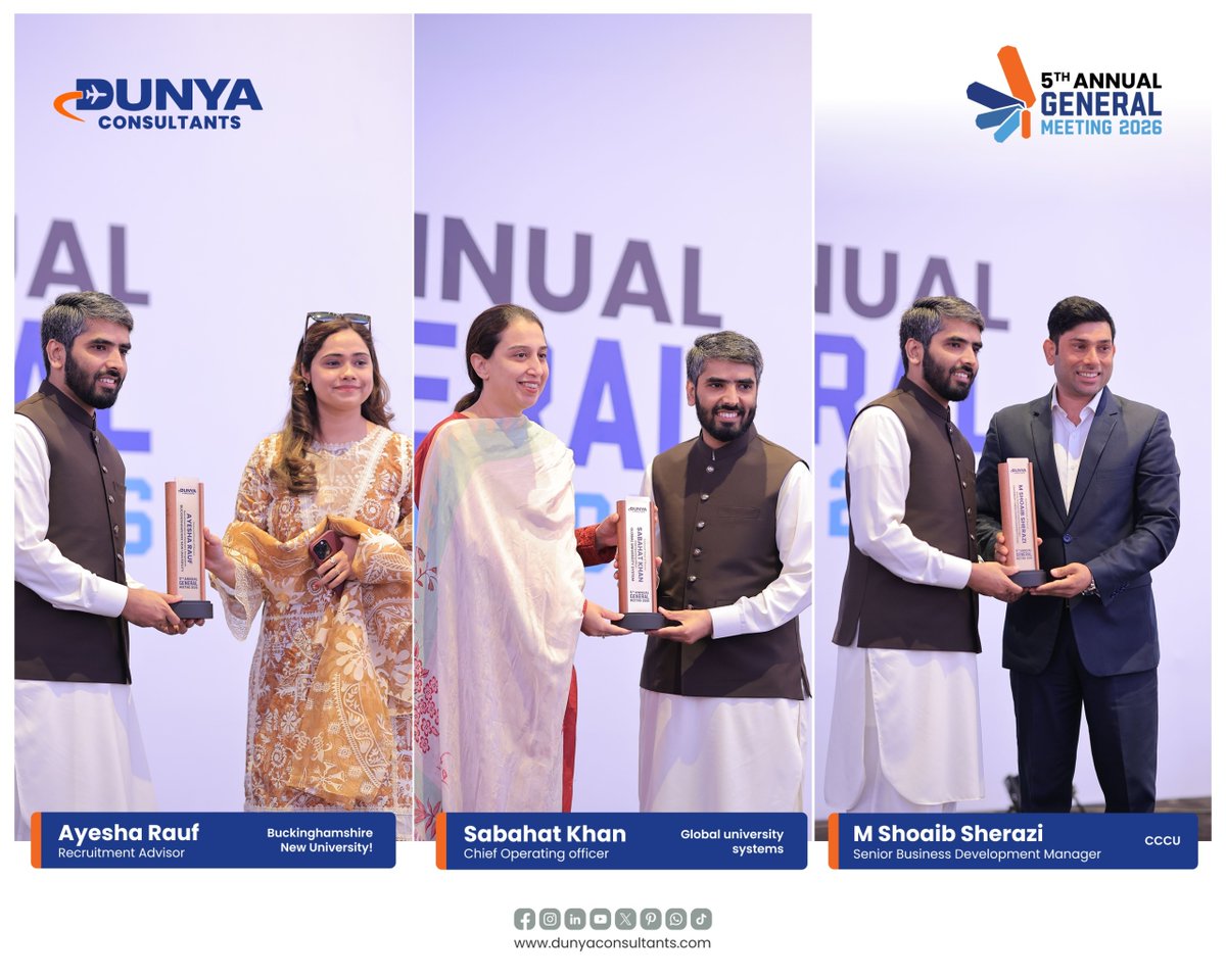 dunyaconsultant's tweet image. We were honored to host and recognize the incredible Country Managers and University Representatives who make our students' international dreams possible.

Thank you for being the backbone of our students' success!

#DunyaConsultants #AGM2026 #HigherEducation #TeamDunya