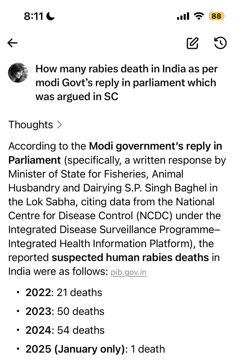 meenakshibhanja's tweet image. +3.i know many vids circulated by harshit r AI generated +they whip up hysteria by falsely quoting inflated figures 
Heres modi Govt’s reply in parl ? Fear mongering by thse accts has led to horrific abuse on ground on entire species