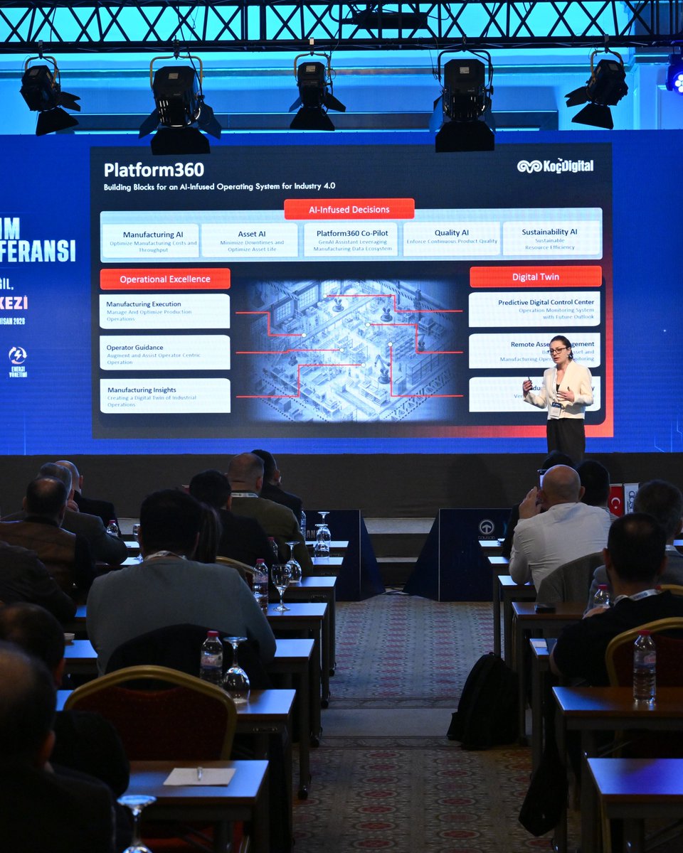 kocdigital's tweet photo. TAYSAD Bakım Konferansı kapsamında KoçDigital olarak yer aldık.

Teknik Satış Liderimiz Ayşegül Turupçu, konferansta konuşmacı olarak yer aldı. Üretim, kalite, bakım ve tedarik zinciri süreçlerinde yapay zekanın somut etkileri ele alındı; yapay zeka destekli kestirimci bakım uygulamalarının üretim sürekliliğine katkısı, verimlilik artışı ve operasyonel karar alma süreçlerine sağladığı faydalar paylaşıldı.

Dijitalleşme ile bakım süreçlerinin reaktif yaklaşımdan veri odaklı ve proaktif bir yapıya evrildiği; bu dönüşümün operasyonel performans üzerindeki etkileri farklı perspektiflerle değerlendirildi. Sektör paydaşlarıyla bir araya gelinen etkinlikte, üretimin geleceğine dair içgörüler paylaşıldı.

#KoçDigital #YapayZeka #DijitalDönüşüm #Üretim #TedarikZinciri