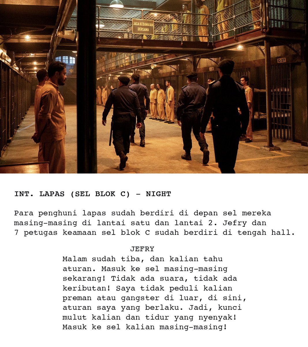 jokoanwar's tweet photo. Kami membangun set penjara untuk kepentingan syuting Ghost in the Cell from scratch selama 2 bulan, melibatkan ratusan kru yang terdiri dari set builder, scenic artist, carpenter, plasterer, set decorator, welder, di bawah arahan production designer. Tayang mulai 16 April. Tiketnya udah bisa dibeli sekarang bangeett.