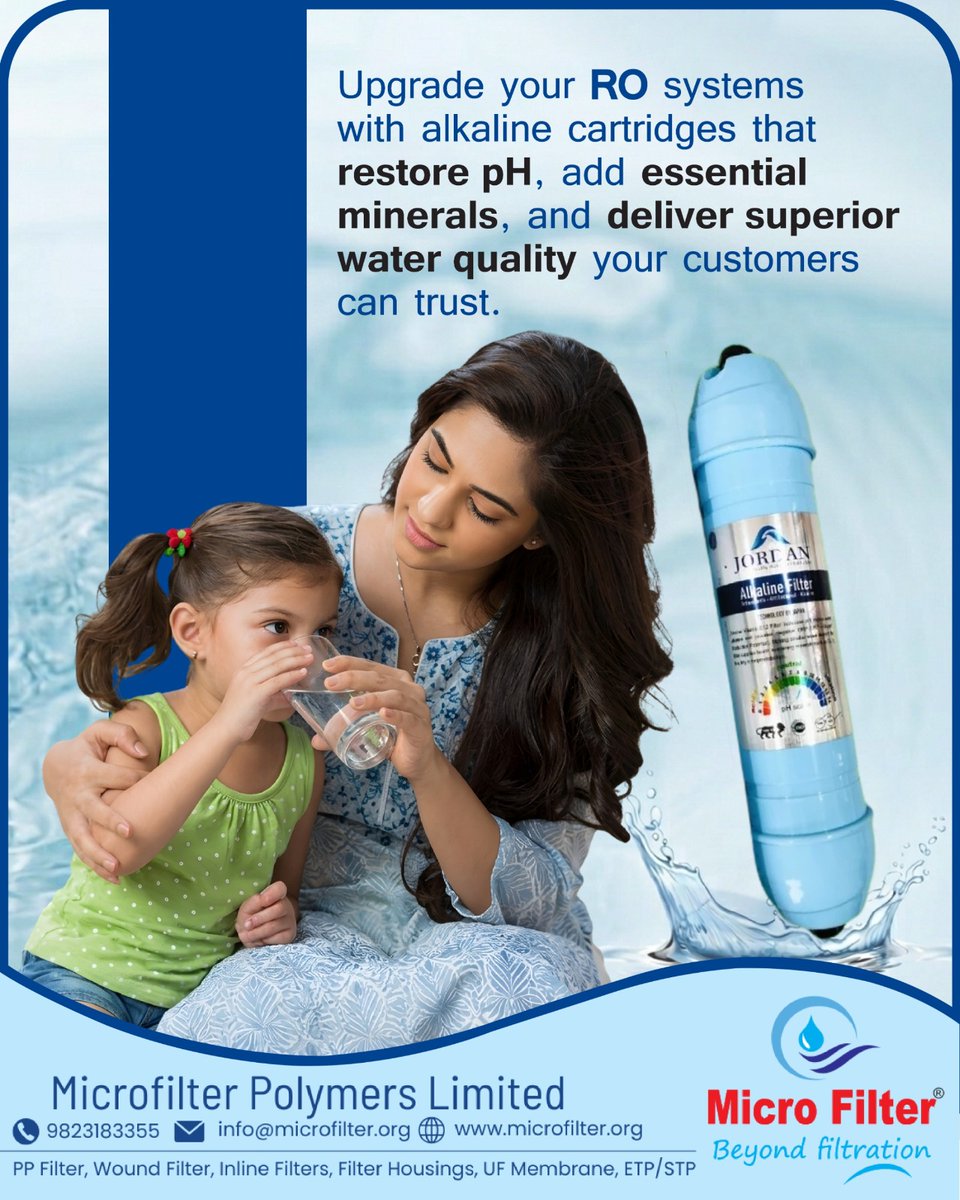 MicroFilterX's tweet image. Upgrade your RO system with alkaline cartridges 💧
Restore pH, add essential minerals &amp;amp; deliver superior water quality your customers trust.

📞 9823183355
🌐 microfilter.org

#ROSystem #WaterPurification #AlkalineWater #CleanWater #MicroFilter #WaterQuality