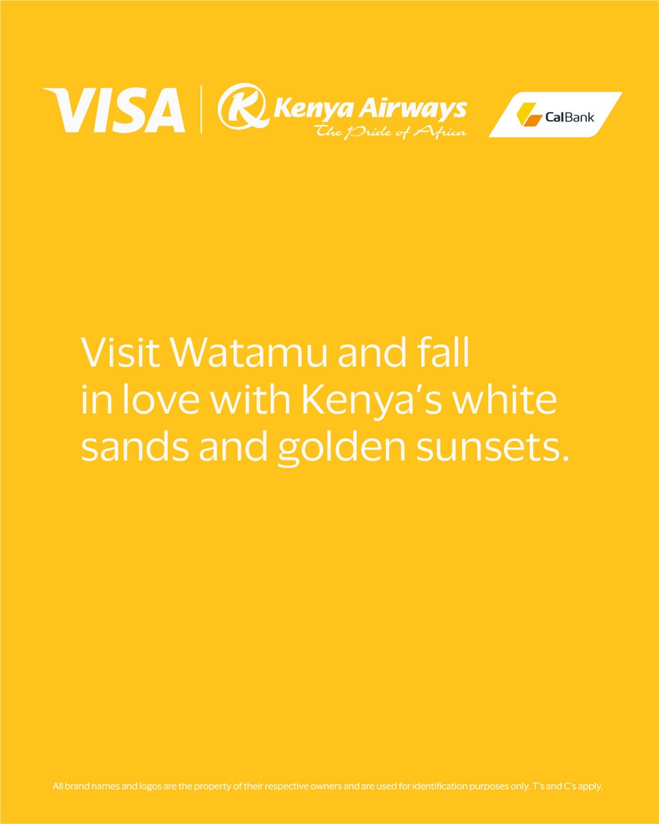 CalBankPLC's tweet image. Escape to Kenya and experience the beauty of Africa! 🌍

Get up to 8% off flights with Kenya Airways when you book and pay with your CalBank Visa payment card. Simply book with the code VISAKQ. Book now and make your dream trip a reality.

#CalBank #ForwardTogether #Visa #Kenya
