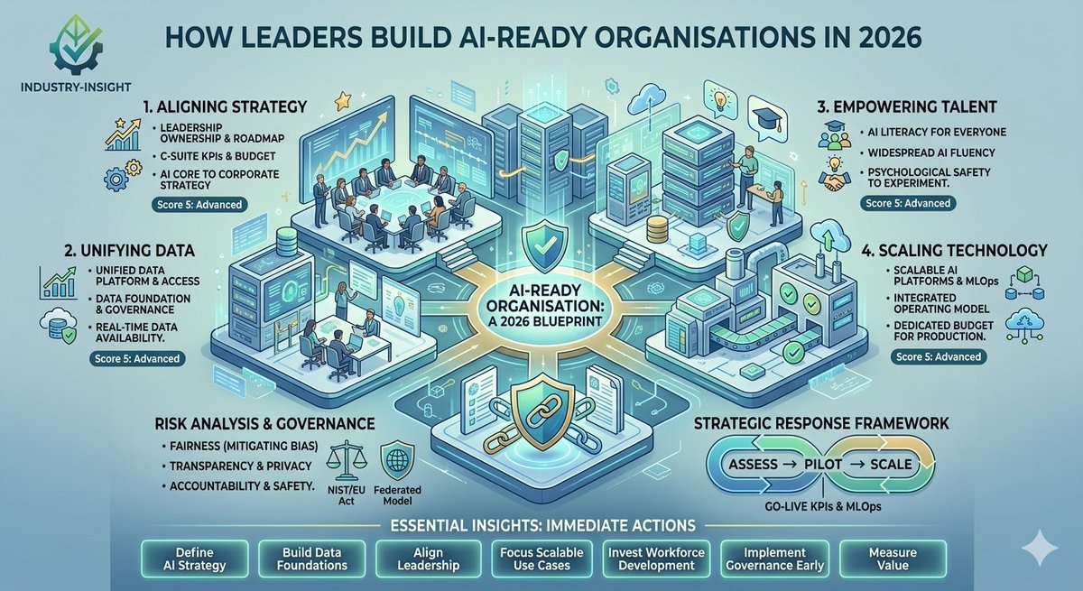 IndustInsights's tweet photo. AI isn’t the advantage anymore. Being AI-ready is.

In 2026, the gap is growing between companies experimenting with AI and those scaling it across strategy, operations, and decision-making.

Are you ready? 👇
 https://t.co/wIjenvQllE
#AI #BusinessStrategy #DigitalTransformation