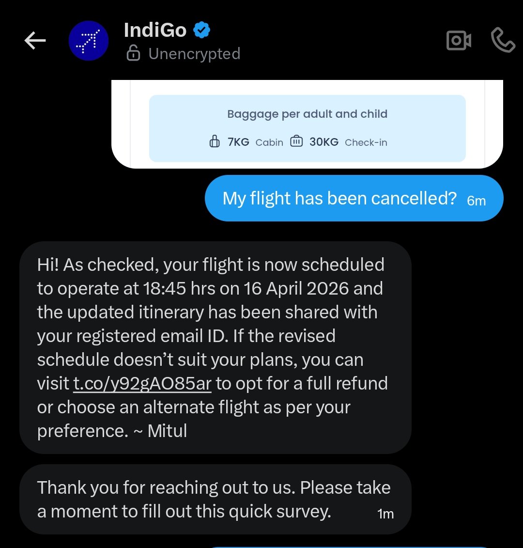 rizwan02ansari's tweet photo. Dear @IndiGo6E,

I just received an update that my flight 6E 1502 from Fujairah to Mumbai has been rescheduled to 16 April at 18:45 hrs instead of 17 April.

Can you please confirm if this information is correct?

Thank you. https://t.co/iMkqWRffWg
