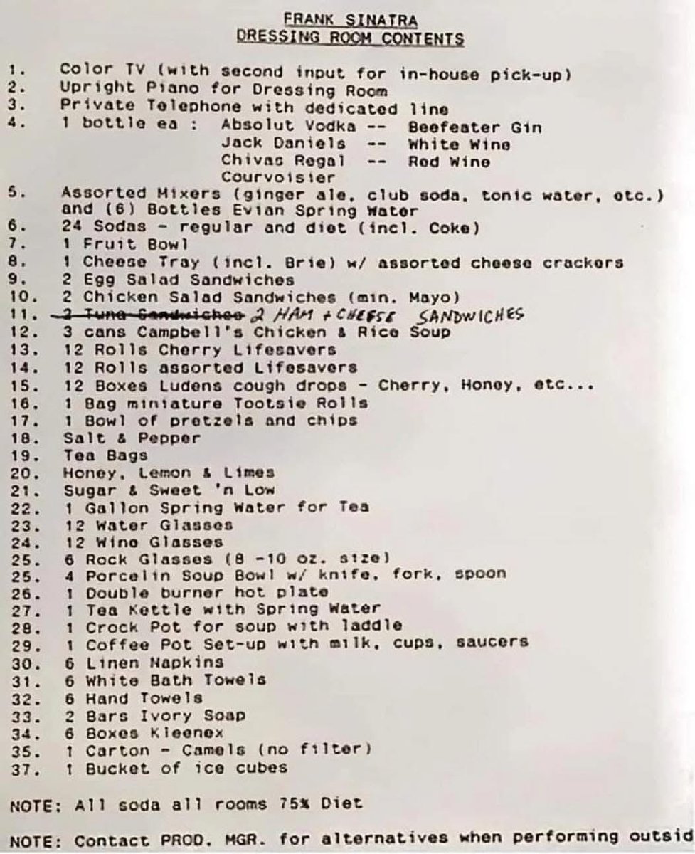 Sinatra’s dressing room rider.