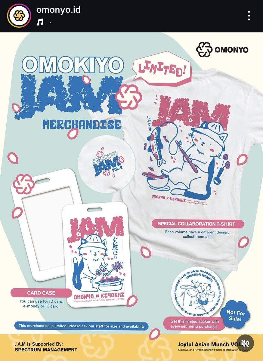 AJIKAN_INDO's tweet photo. OMONYO × Kiyoshi presents Joyful Asian Munch comfort food
FIRST NOTE OF SPRING – J.A.M Vol.2 🌸

Kolaborasi OMONYO × Kiyoshi menyajikan dua menu spesial: Beef Sukiyaki Omurice &amp; Salmon Fry Mentai Omurice

Ada juga limited merchandise lho! https://t.co/l7iHCAec0W