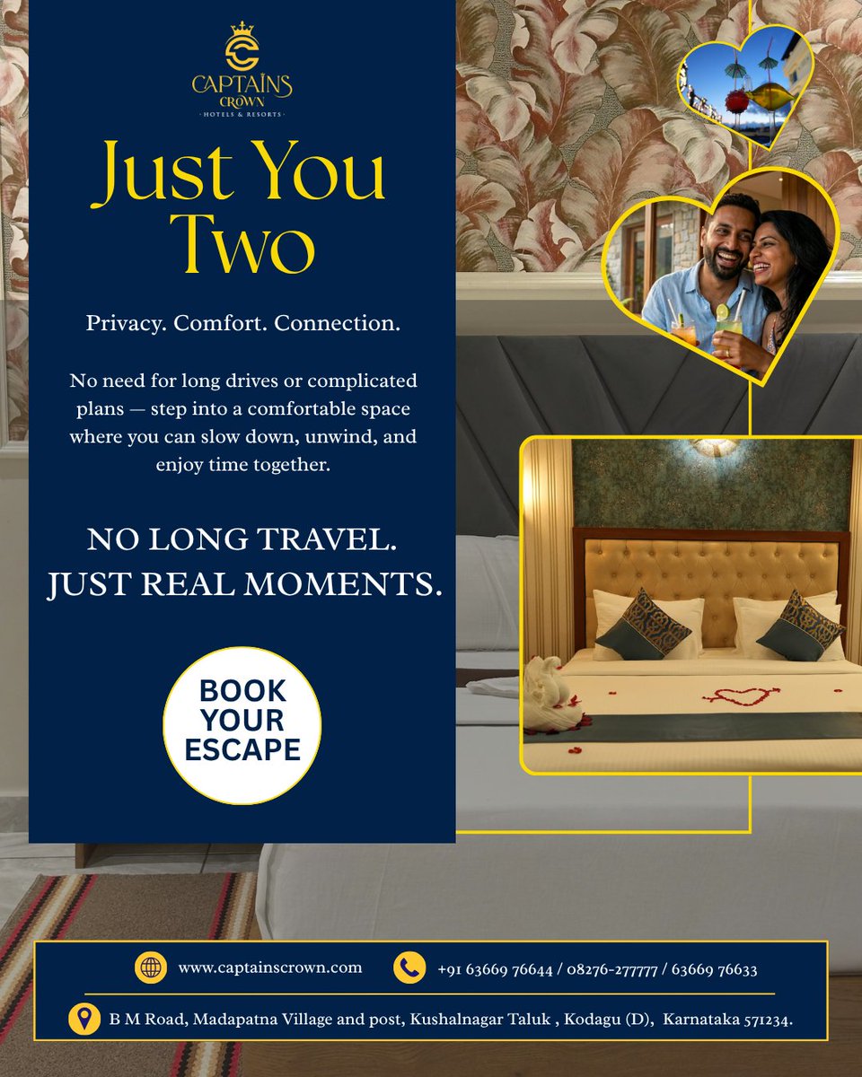 captainscrown's tweet image. Sometimes, the best getaway is the one that doesn’t require a long drive. 🚗💨

Call us at +91 63669 76644 to reserve your suite! 🕯️✨
#CaptainsCrown #Staycation #RomanticGetaway #CoorgDiaries #JustYouTwo #TravelKarnataka