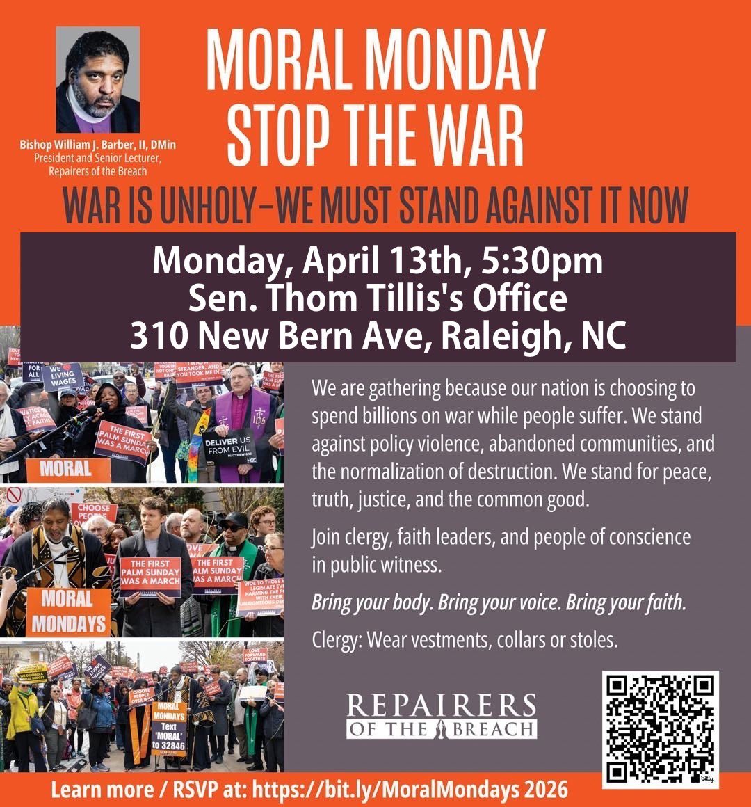 NC_PPC's tweet photo. Moral Monday TODAY  at Sen. Tillis’s Raleigh office, 5:30pm, April 13th! https://t.co/uAypMmZyb2