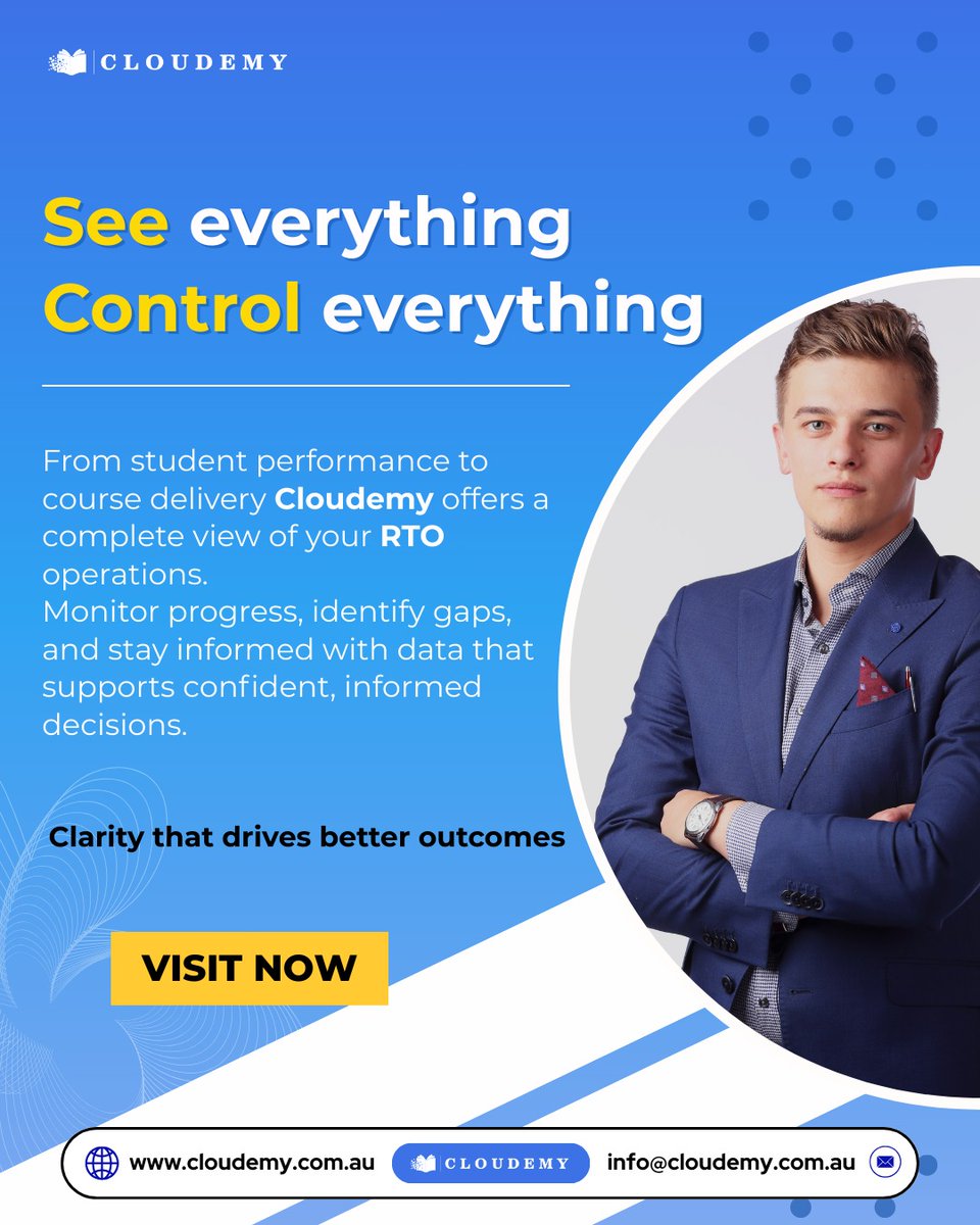 Cloudemy244569's tweet image. You can't fix what you can't see.
Cloudemy gives you a complete view of your RTO—student performance, course delivery, trainer activity, and compliance status.

#cloudemy #rtomanagement #studentdata #vetaustralia #edtech