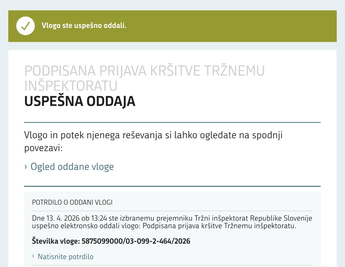 Poslanstvo izpolnjeno.
Vabim vas, da v podobnih primerih ravnate tudi vi.
Zasujmo inšpekcijo z nelegalnimi balkanizmi!