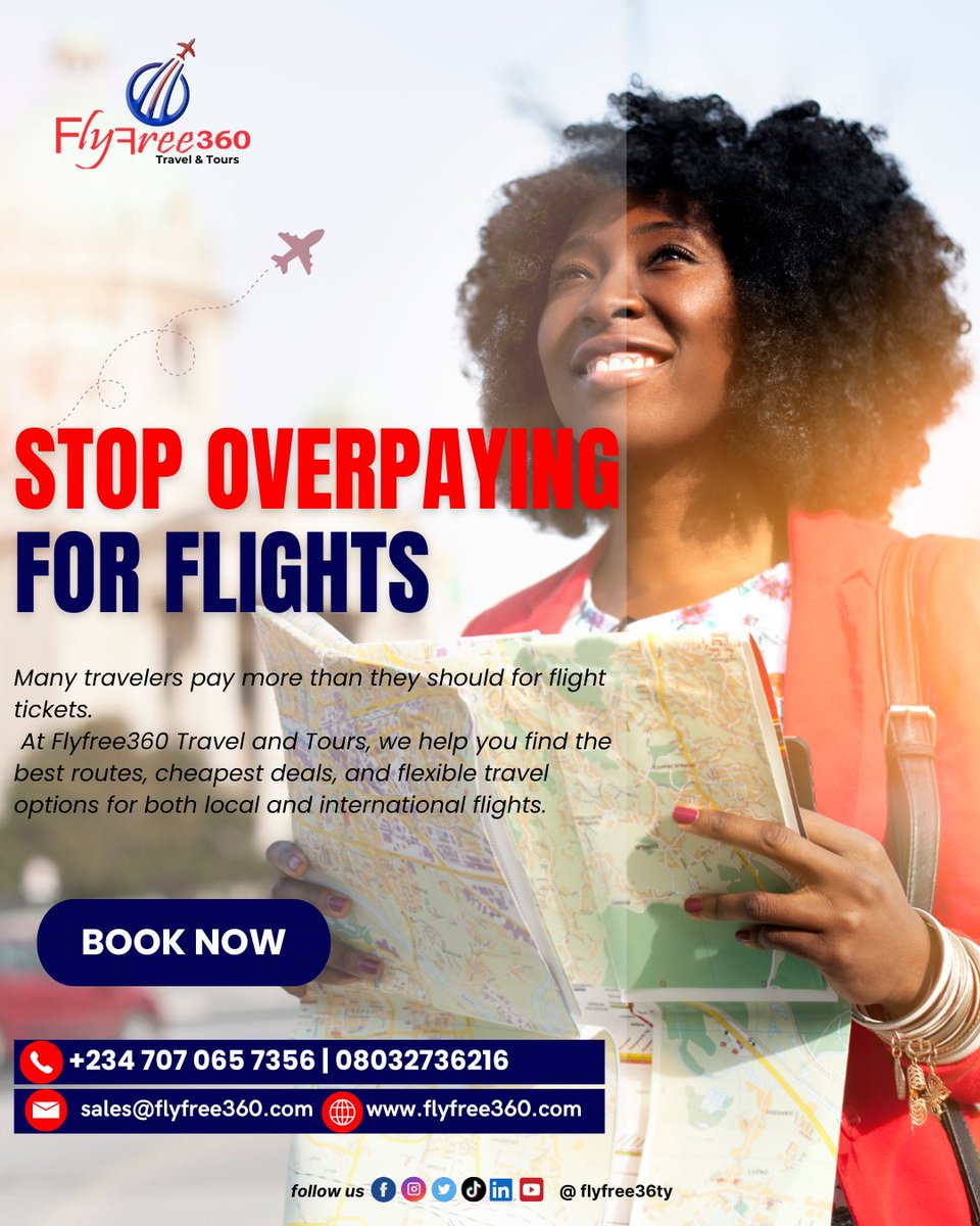 flyfree36ty's tweet image. At Flyfree360 Travel and Tours, we help you find the best routes, cheapest deals, and flexible travel options for both local and international flights.
CTA:
Book smarter today!
📲 WhatsApp: 07070657356
📧 info@flyfree360.com
🌐 flyfree360.com

#CheapFlights #Flyfree360