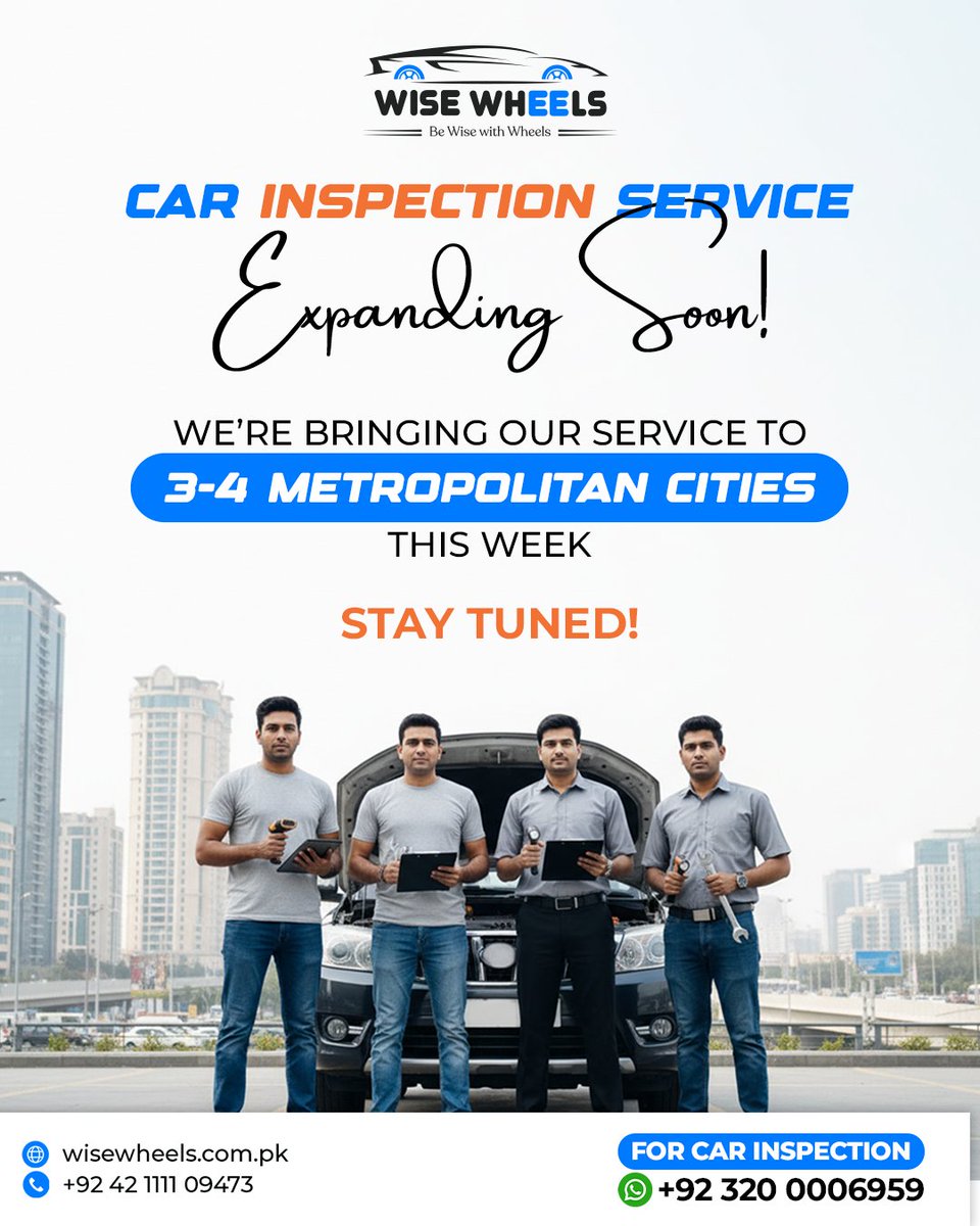 wise_wheels's tweet image. Expanding horizons, one city at a time!
Get ready, reliable car inspections are coming closer to you. Stay tuned for smarter, safer rides.

#WiseWheels #CarInspection #AutoCare #CarMaintenance #CarService #CarTips #ComingSoon #StayTuned