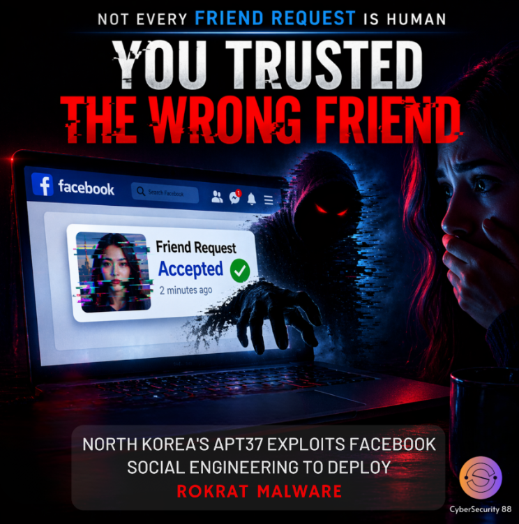CSec88's tweet image. When a Friend Request Becomes a Cyber Threat: APT37’s New Facebook-Based Attack
Trusted connection or hidden threat? When social media becomes the entry point for cyber espionage.
#facebook #cybersecuritynews
Full Story 👉
cybersecurity88.com/news/north-kor…