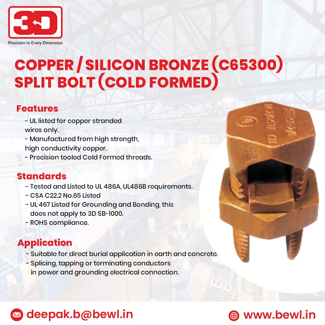 Bewl17's tweet photo. The Copper / Silicon Bronze Split Bolt from Billets Elektro Werke Pvt Ltd are designed to meet industry requirements.
📷 sales@bewl.in
📷 8657017228
https://t.co/KOzQmZyJaT
#BilletsElektroWerke #SplitBolt #CopperConnectors #ElectricalComponents #CopperSplitBolt https://t.co/ANL1IsBbM4